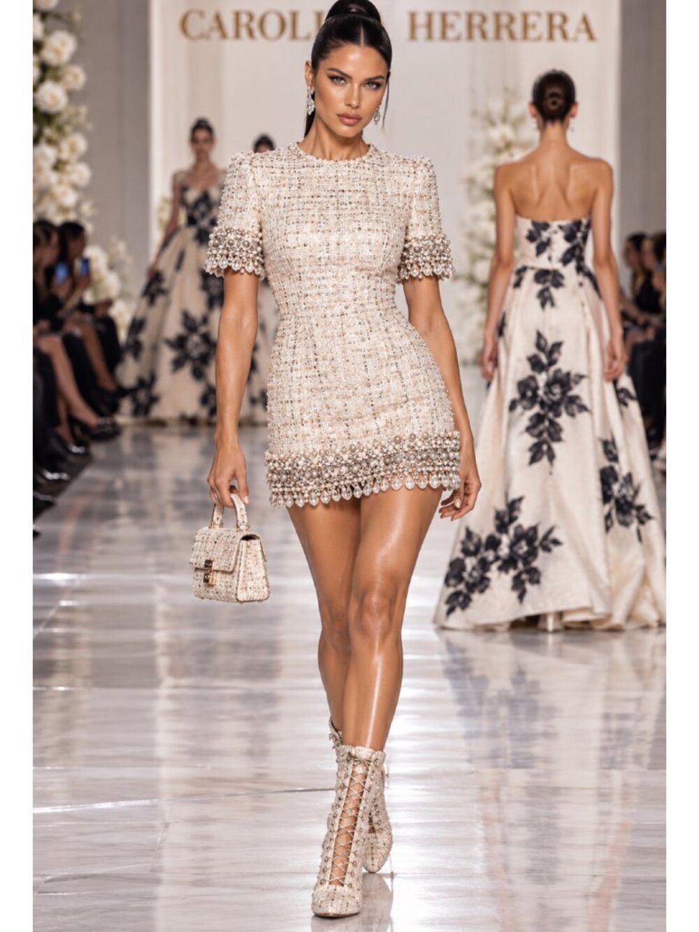 CAROLINA HERRERA MINI BEADED TWEED DRESS SIZE 6 NEW